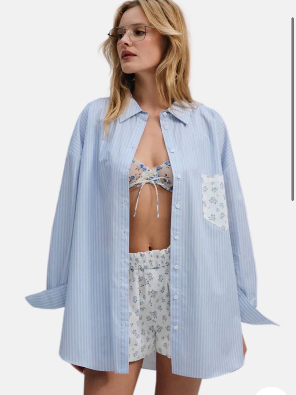 For love and lemons TAMREN BUTTON-UP SHIRT BLUE and white stripe floral